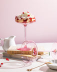 Peonies Pink coupe glass, shallow bowl on a slender stem