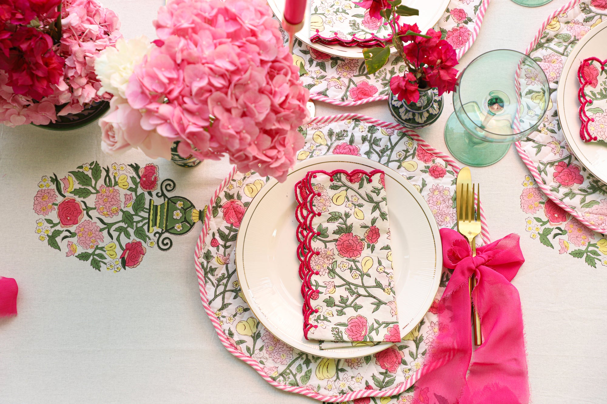 Tablescape with ping &amp; green for summer hosting