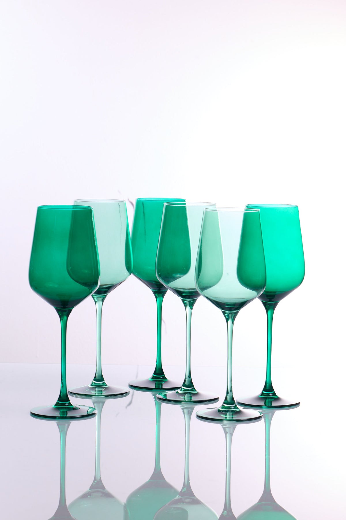Six green wine glasses in Nature Green and Emerald Green