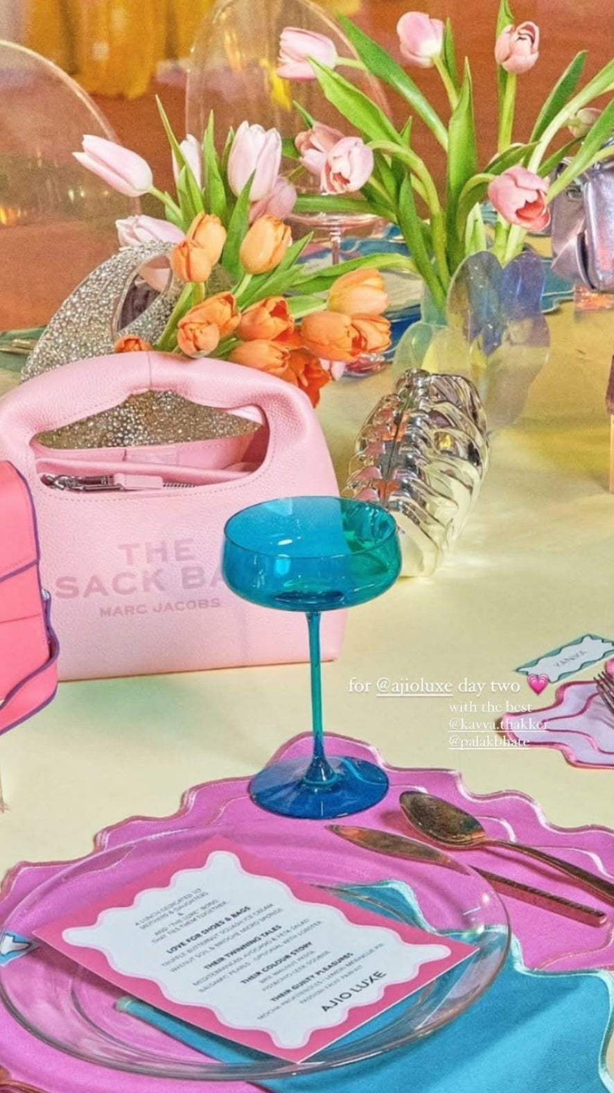 Ajio Luxe tablescape with beach blue coupe