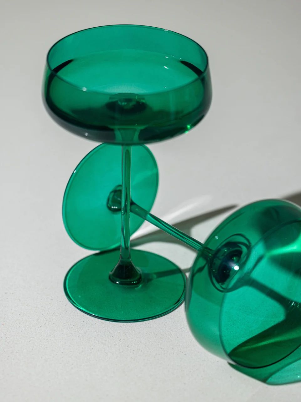 Emerald Green coupe glass, deep green coloured glass