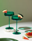 Emerald Green coupe glass, shallow bowl on a slender stem