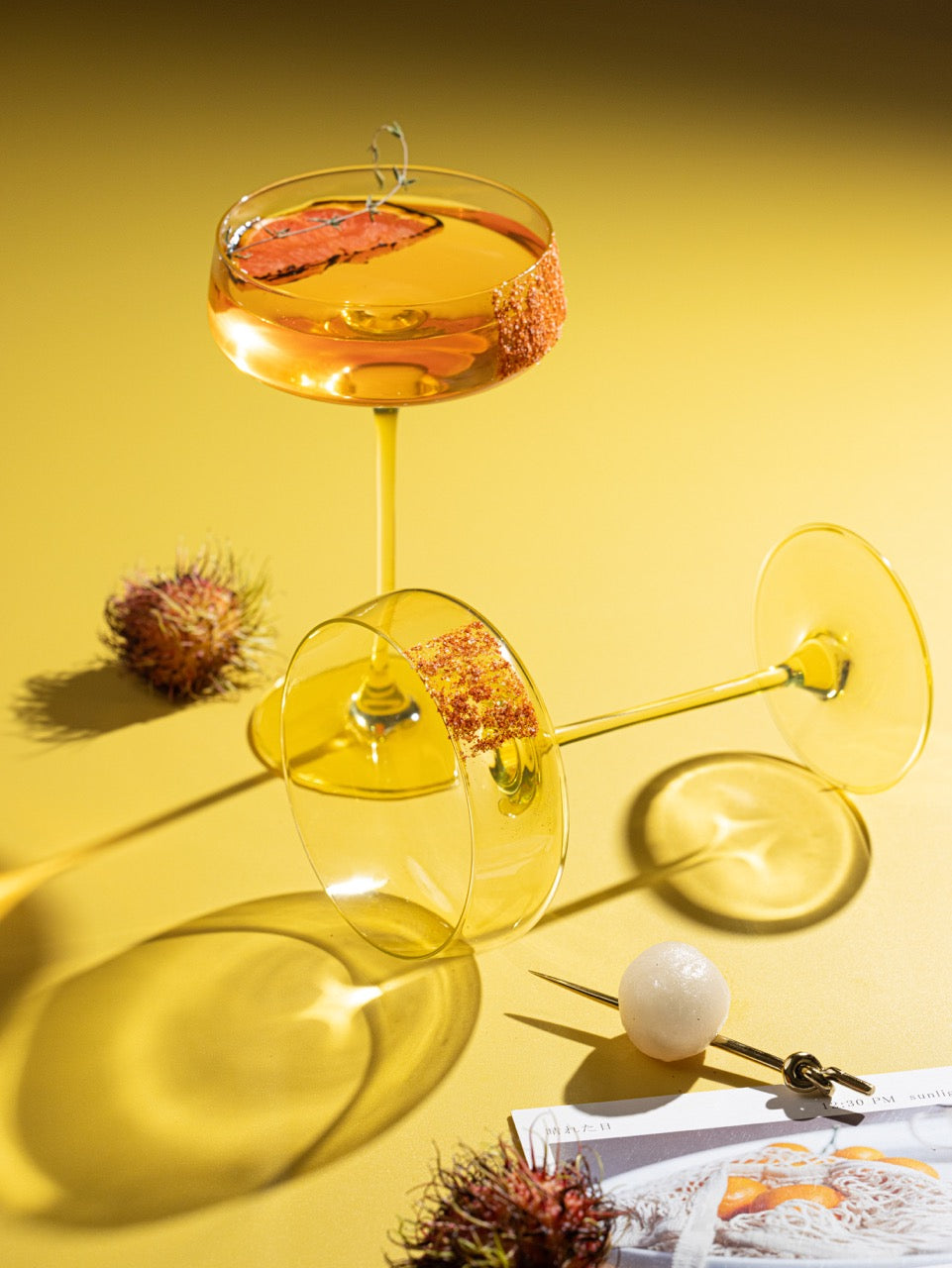 Summer Yellow coupe glass, shallow bowl on a slender stem